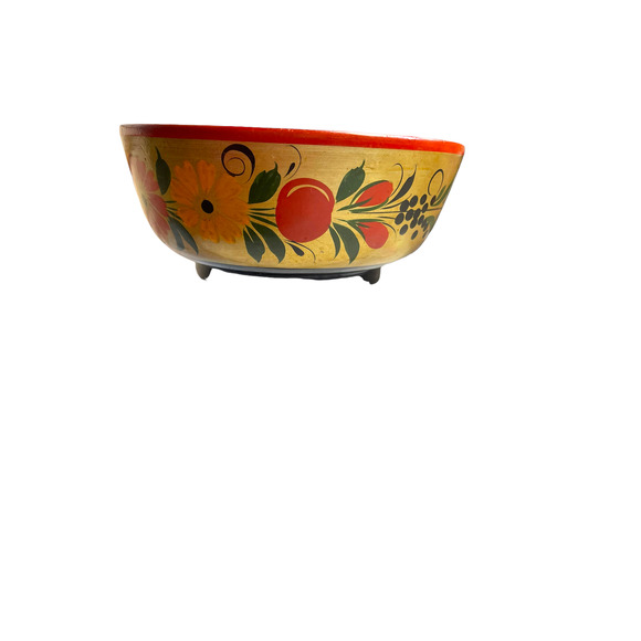 Vintage USSR Soviet Union Hand painted Wooden Floral Folk Art Lacquer w/Sticker - Picture 2 of 7